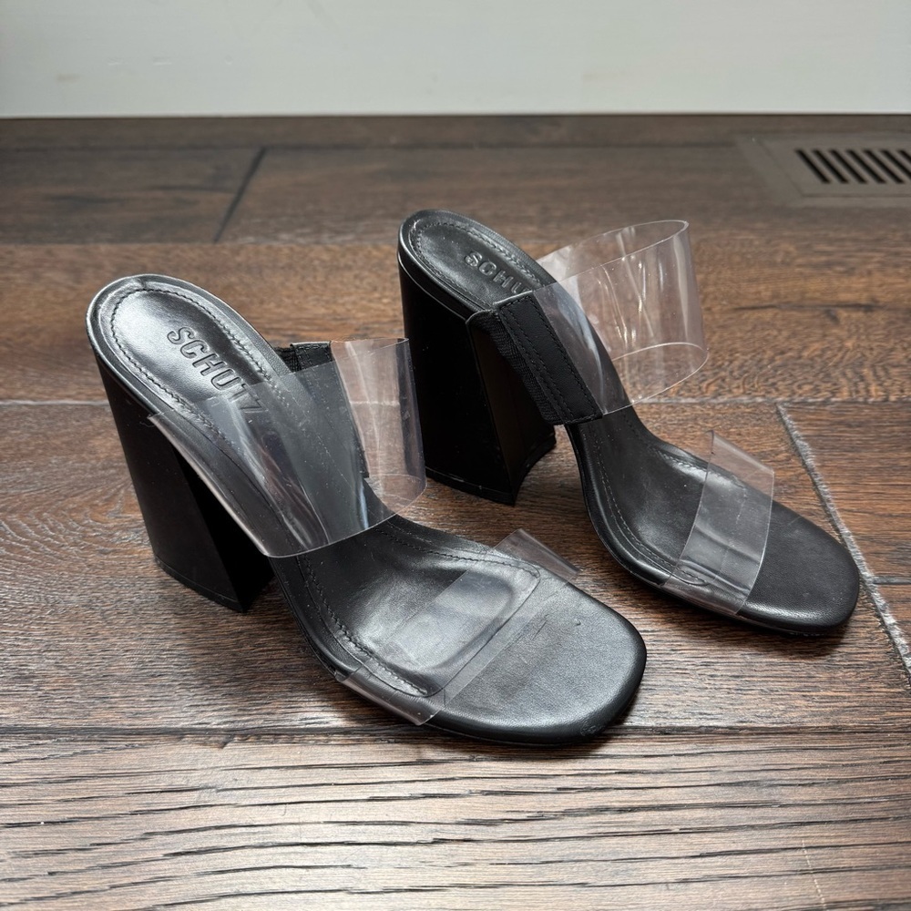 Schutz Victorie Black And Transparent Heels